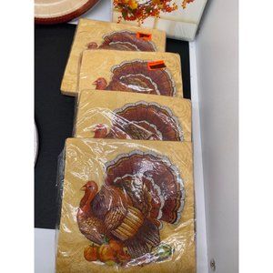 Thanksgiving Dessert Napkins Turkey NOS NIP Paper #3